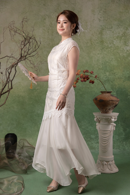 Nerissa Petal Cheongsam Dress in White