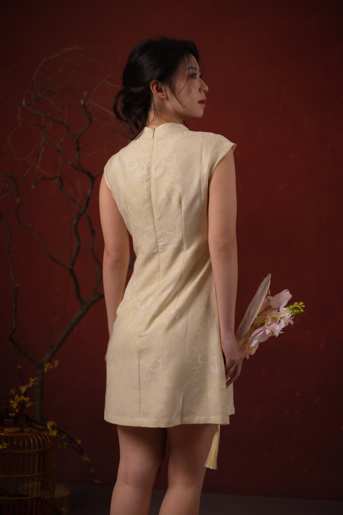Céleste Chinoiserie Cheongsam Dress in Yellow