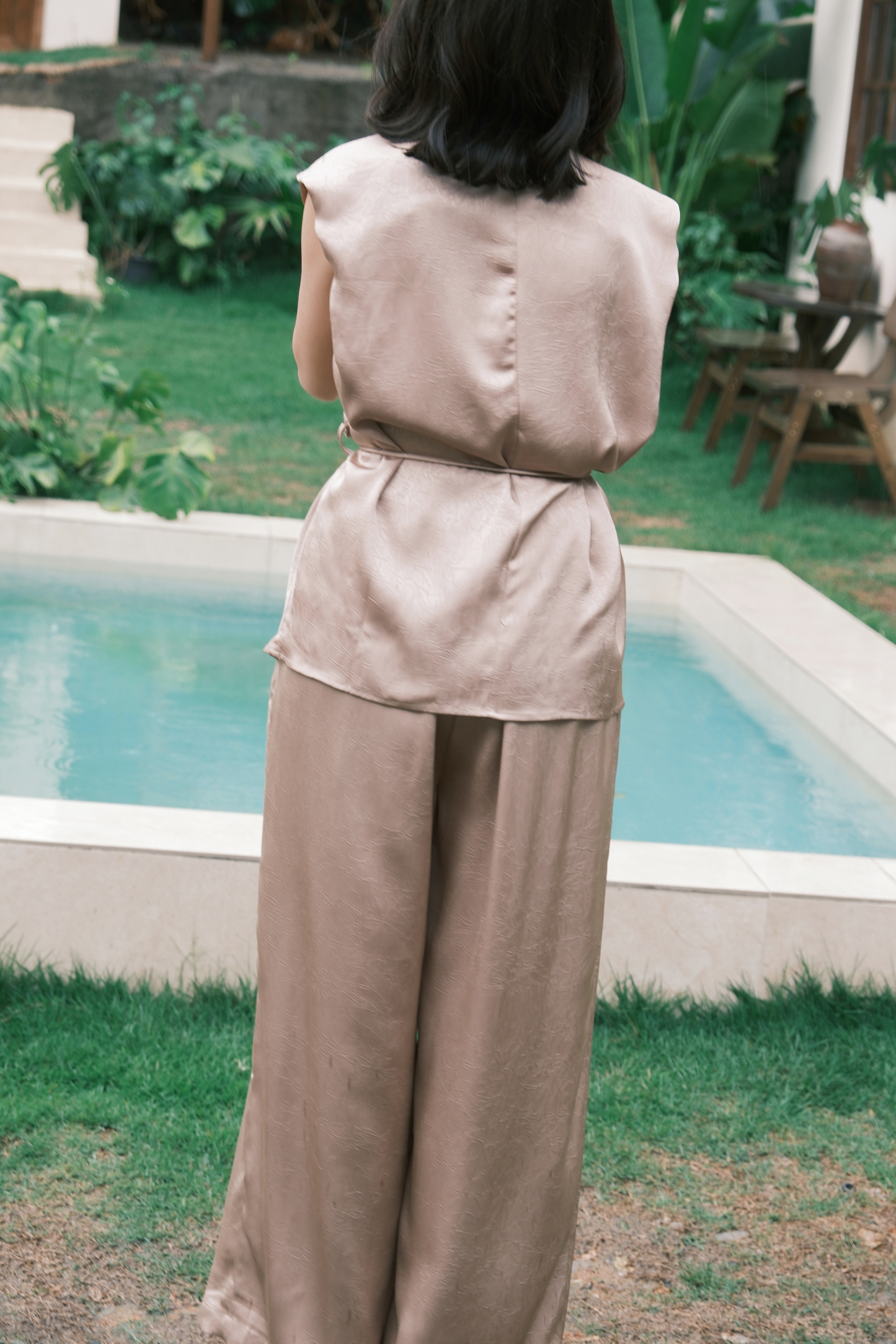Olienne Satin Wrap Set in Khaki