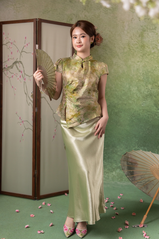 Ivy Dusk Satin Skirt in Sage