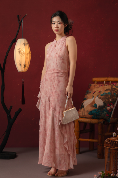 Rosalie Rêve Ruffle Cheongsam Dress in Dusty Rose