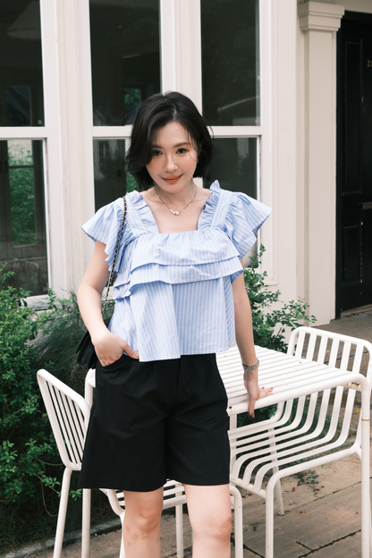 Isla Ruffle Off-Shoulder Top in Dark Blue