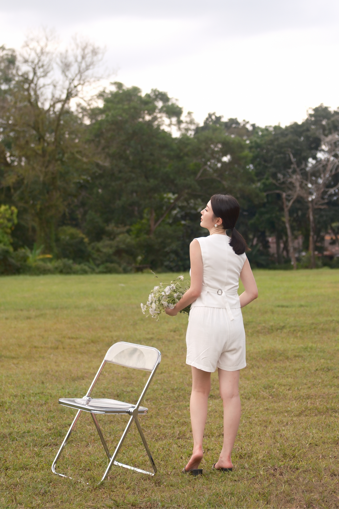 Colette Linen Button Vest in Ivory