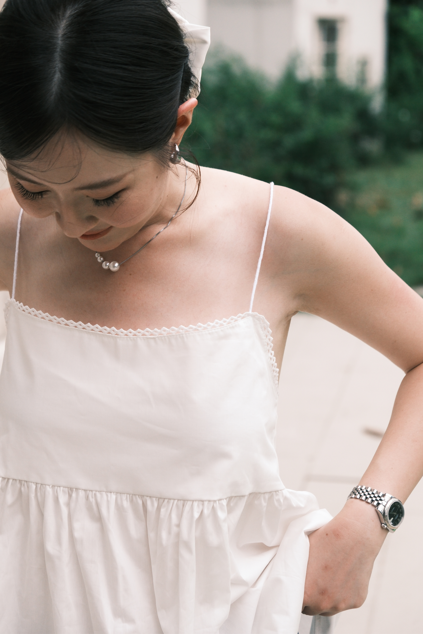 Isla Open-Back Lace Trim Cami Top in White