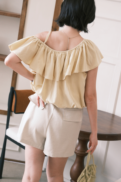 Soleil Tie-Waist Shorts in Khaki