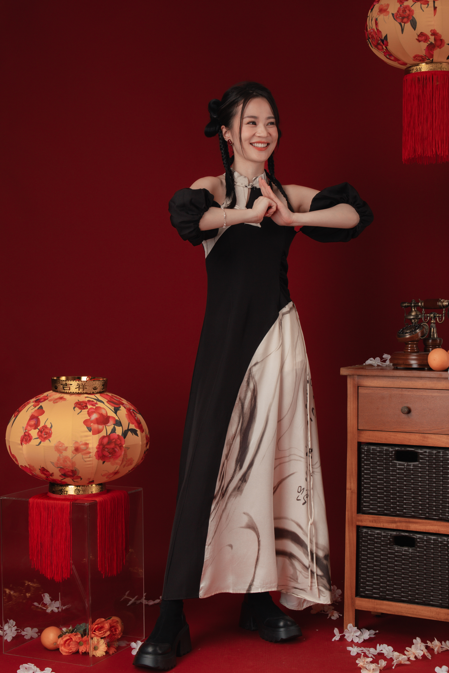 Maëlle Marble Maxi Cheongsam Dress