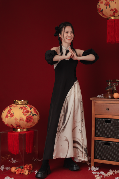 Maëlle Marble Maxi Cheongsam Dress