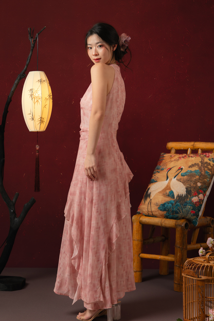 Rosalie Rêve Ruffle Cheongsam Dress in Dusty Rose