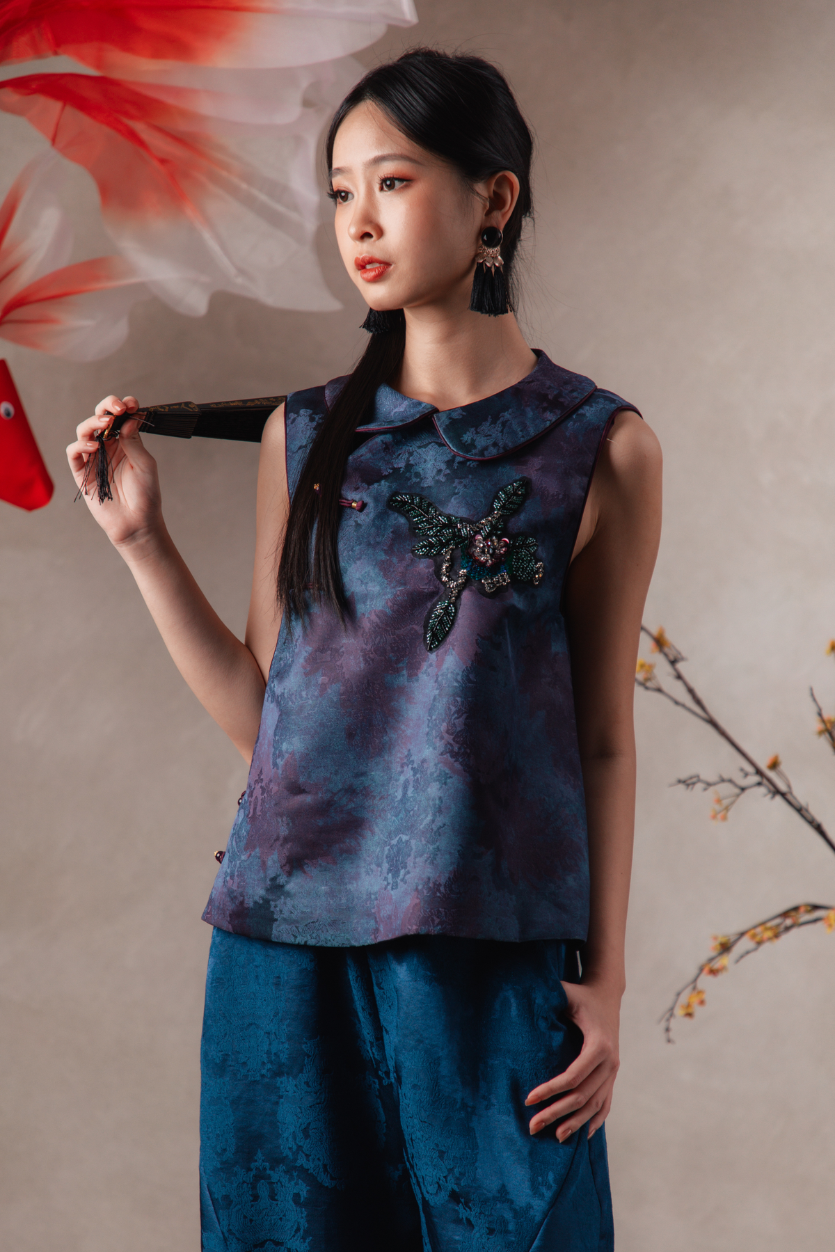 Victoria Beaded Cheongsam Vest in Dark Purple