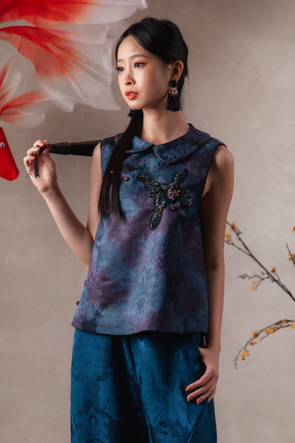 Victoria Beaded Cheongsam Vest in Dark Purple