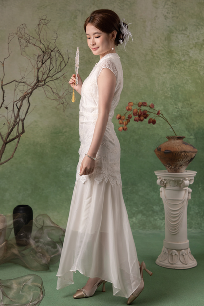 Nerissa Petal Cheongsam Dress in White