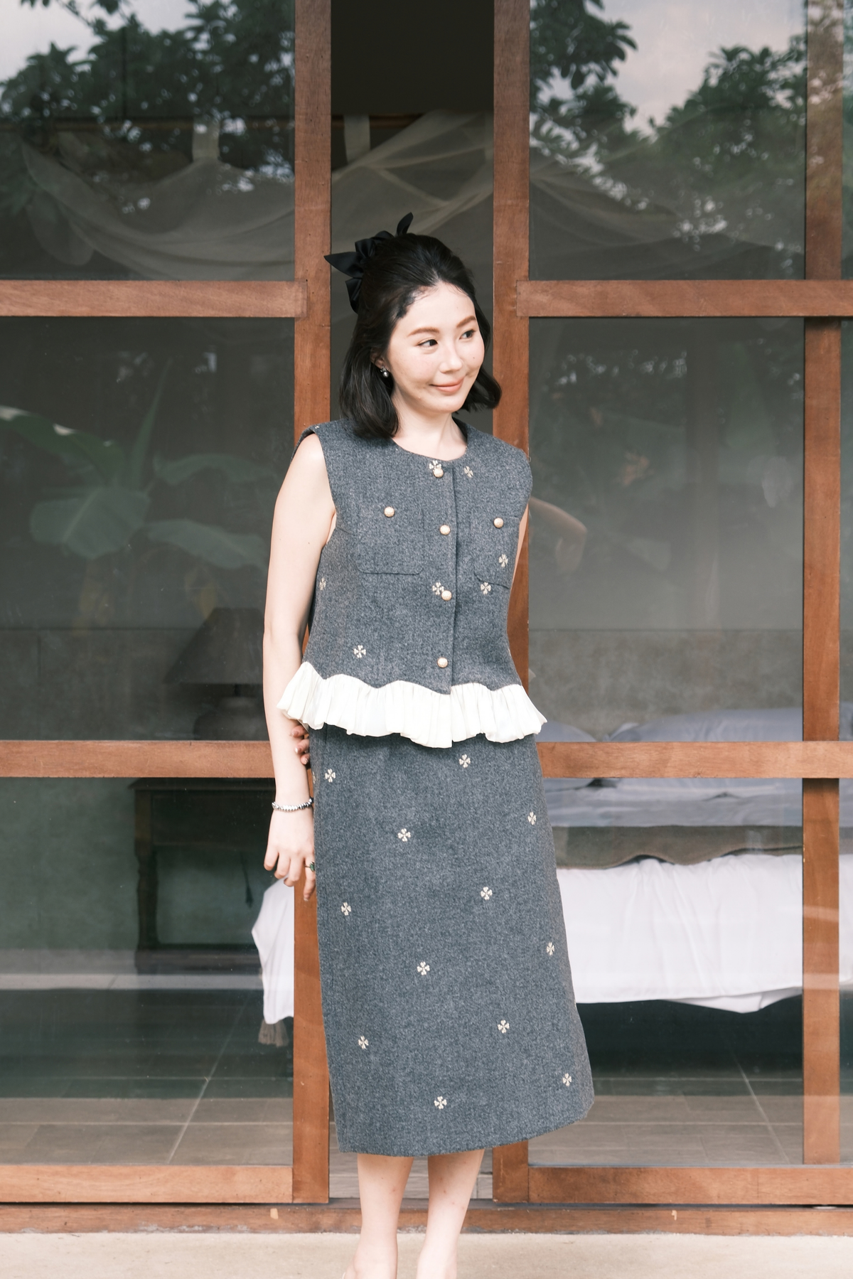 Colette Top & Skirt Set in Grey