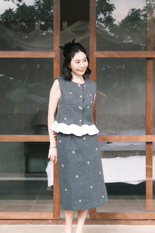 Colette Top & Skirt Set in Grey
