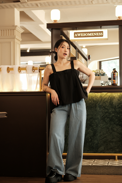 Sabine Button-Front Swing Cami Top in Black