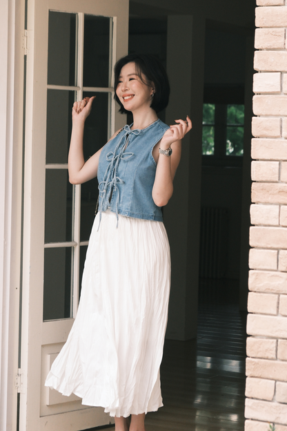 Rhea Lace-Up Denim Vest in Blue