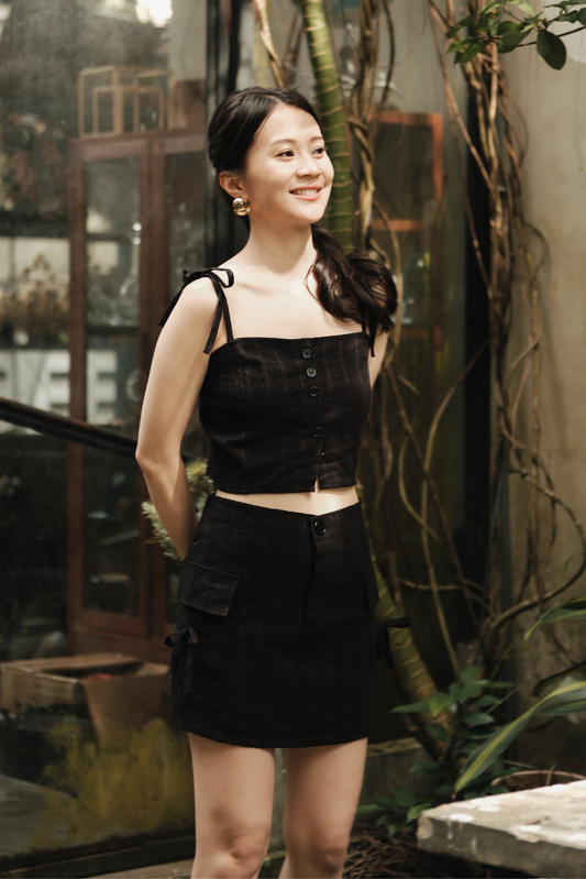 Élise Textured Knit Cami & Skirt Set in Black