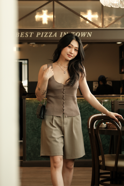 Élise Knit Button Tank in Khaki