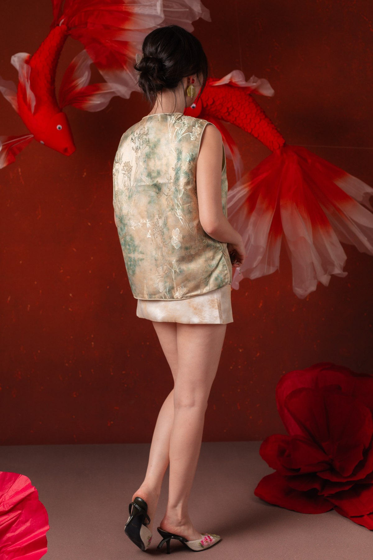 Marcella Orchid Cheongsam Vest in Sage