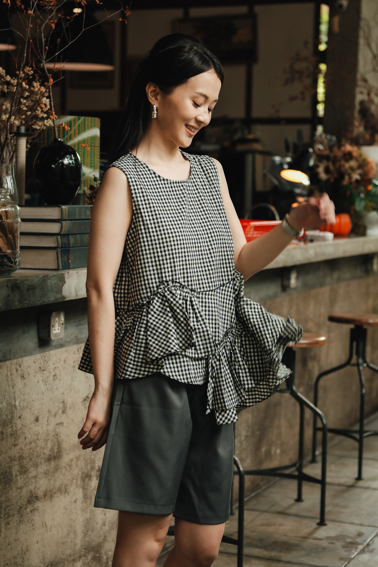 Giselle Gingham Ruffle Peplum Top