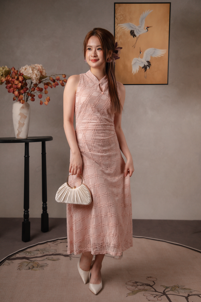 Rosamund Lace Dress in Blush Pink