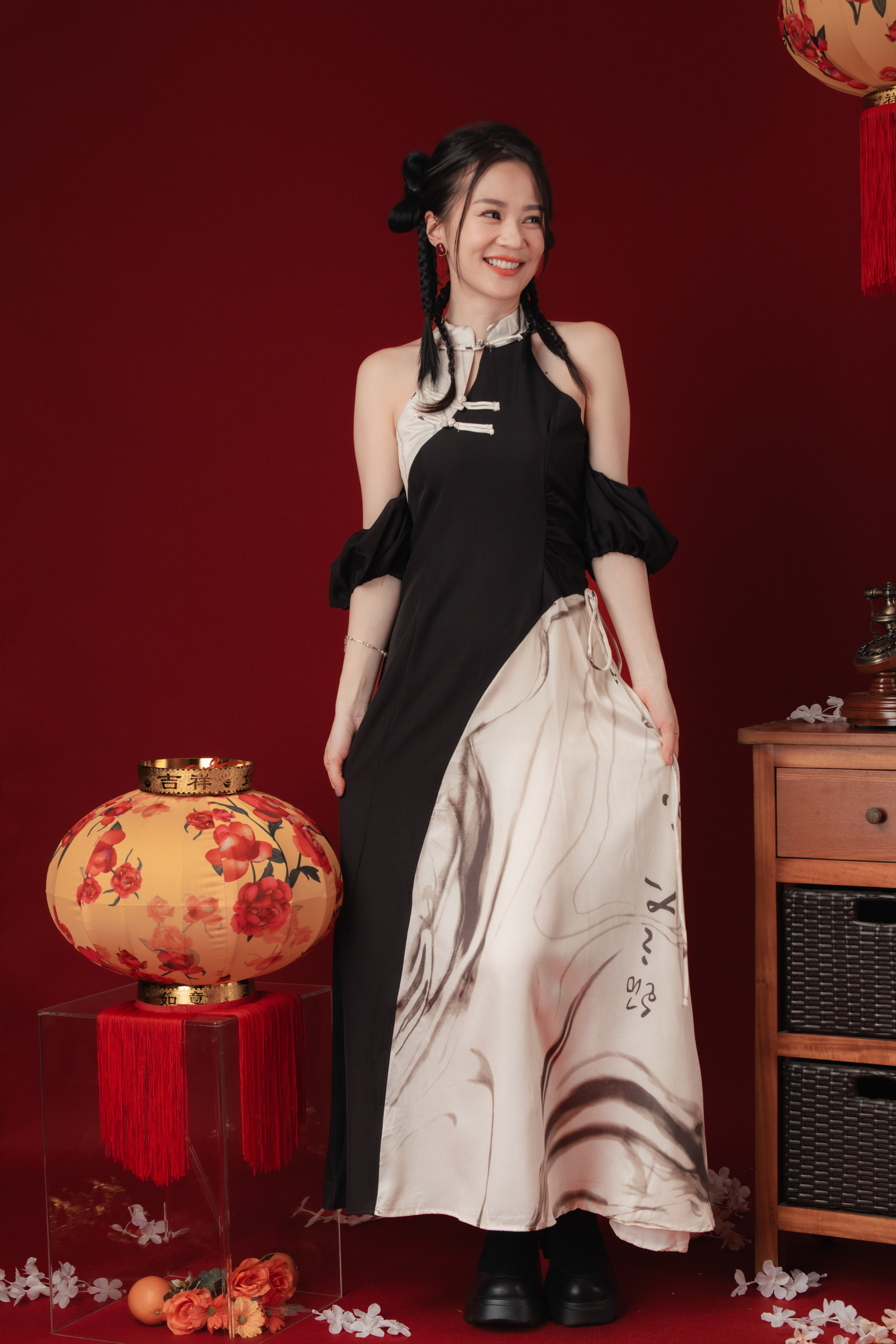 Maëlle Marble Maxi Cheongsam Dress