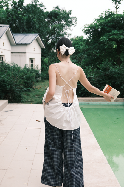 Isla Open-Back Lace Trim Cami Top in White