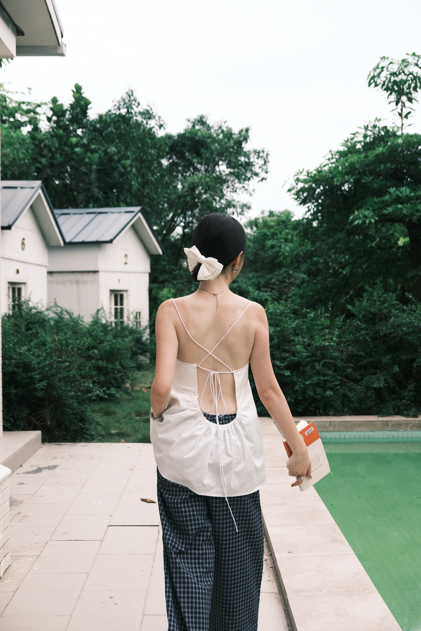 Isla Open-Back Lace Trim Cami Top in White