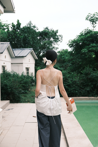 Isla Open-Back Lace Trim Cami Top in White