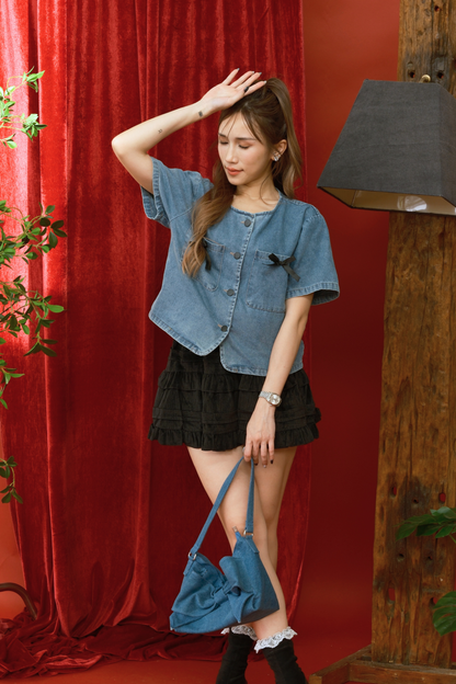 Willow Bow-Pocket Denim Crop Top