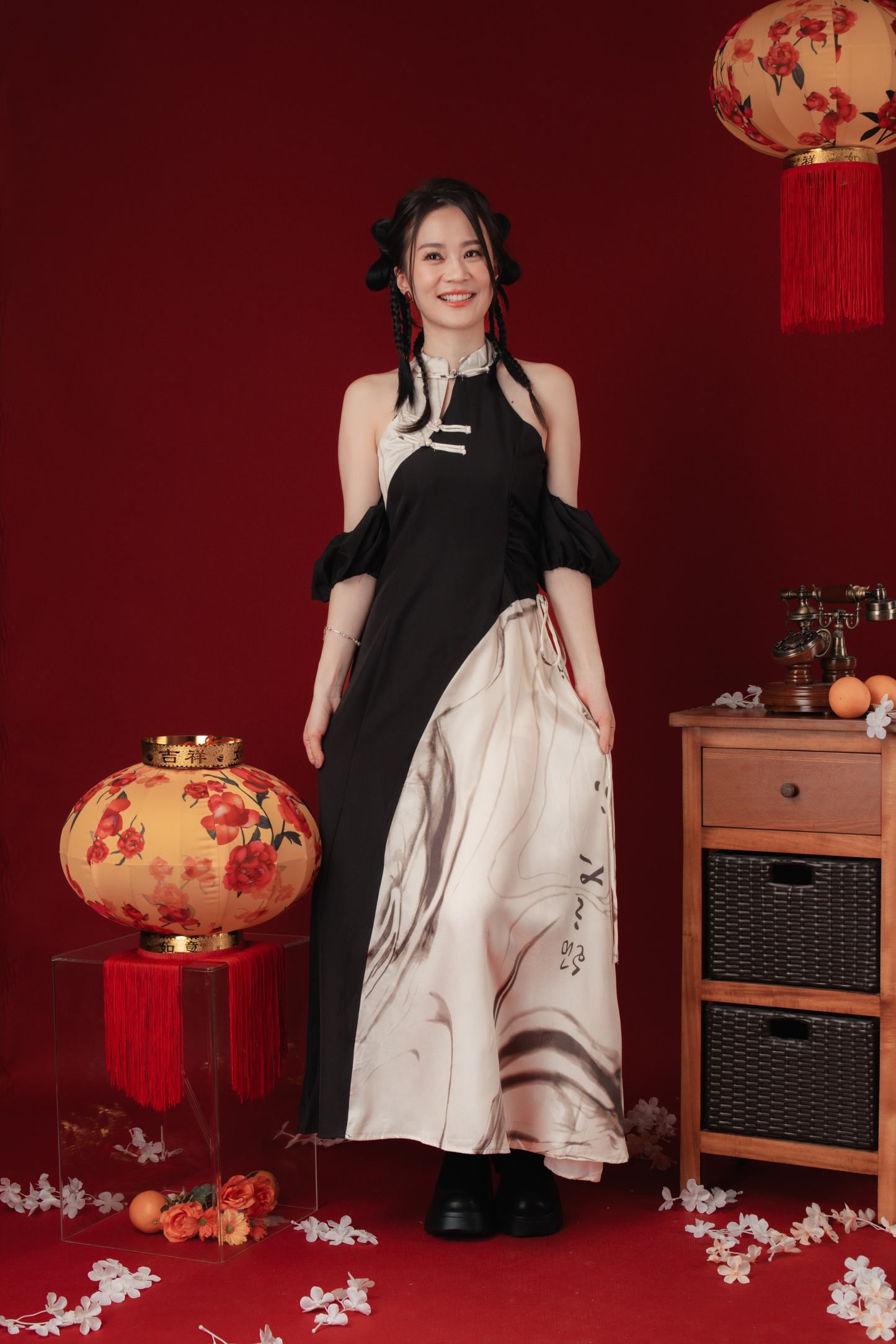 Maëlle Marble Maxi Cheongsam Dress
