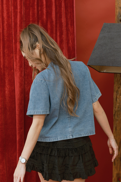 Willow Bow-Pocket Denim Crop Top