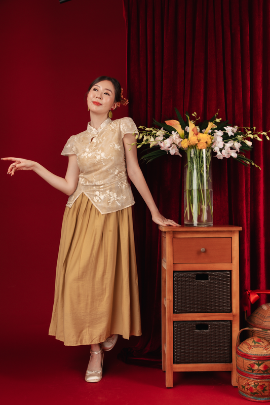 Mira Embroidered Layered Cheongsam Dress