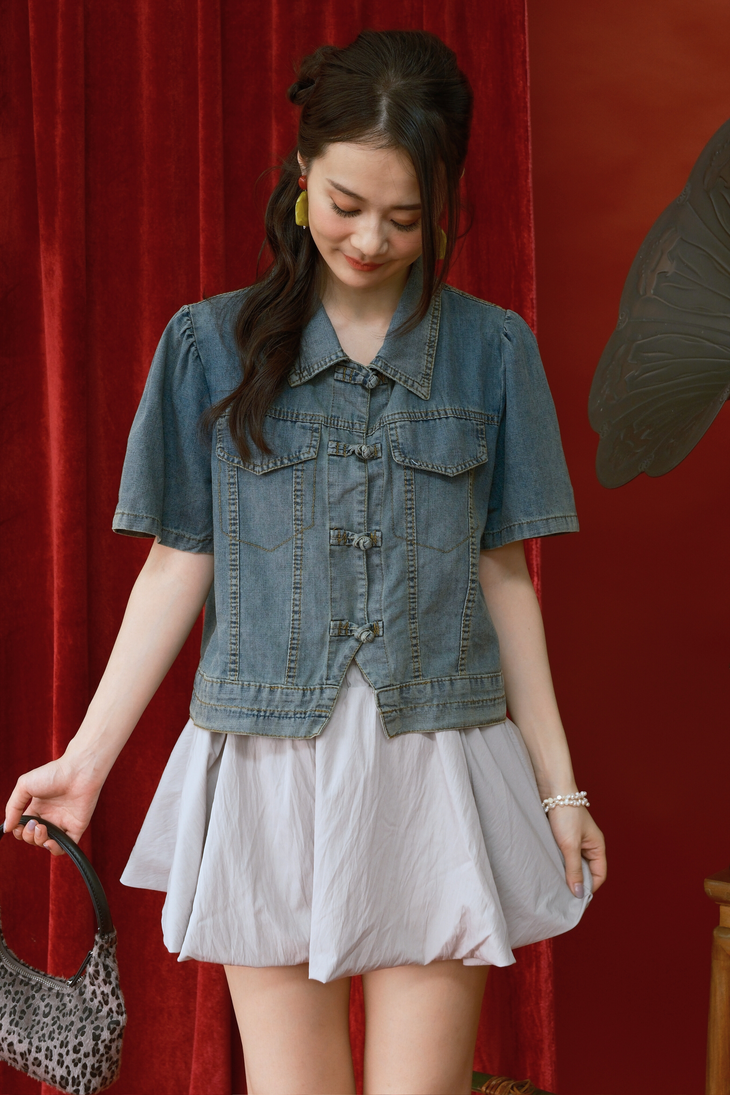 Elara Denim Petal Top in Dark Blue