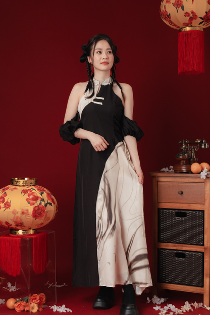 Maëlle Marble Maxi Cheongsam Dress