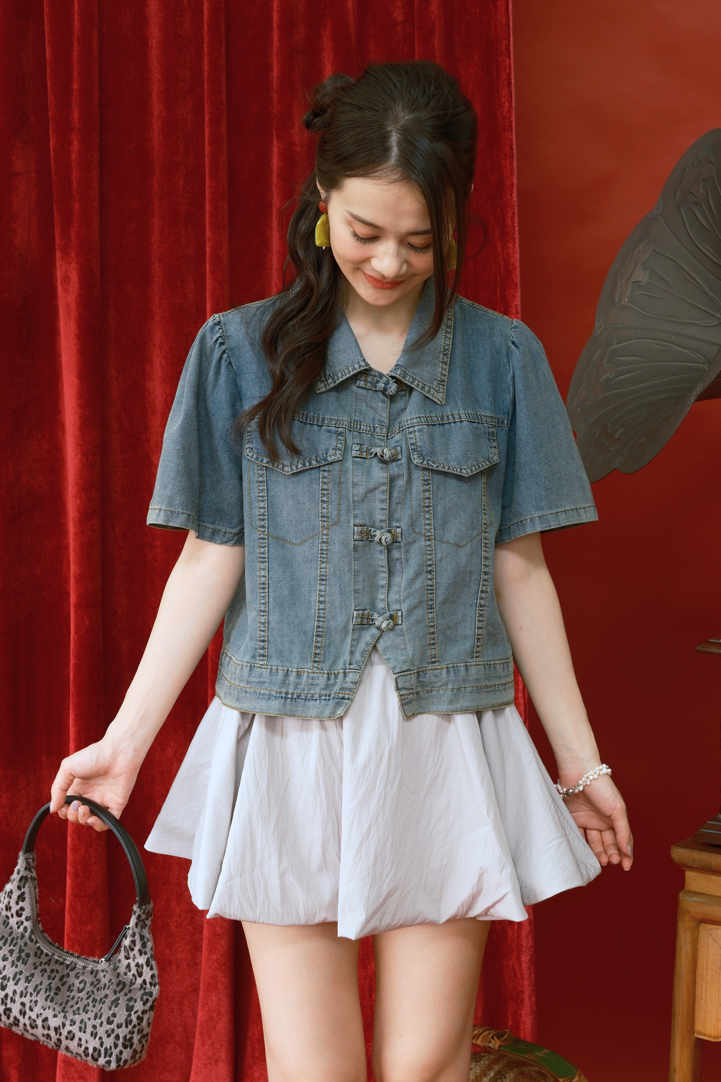 Elara Denim Petal Top in Dark Blue