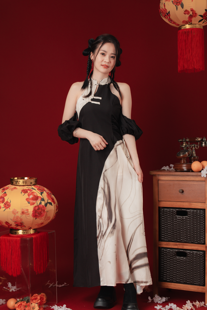 Maëlle Marble Maxi Cheongsam Dress