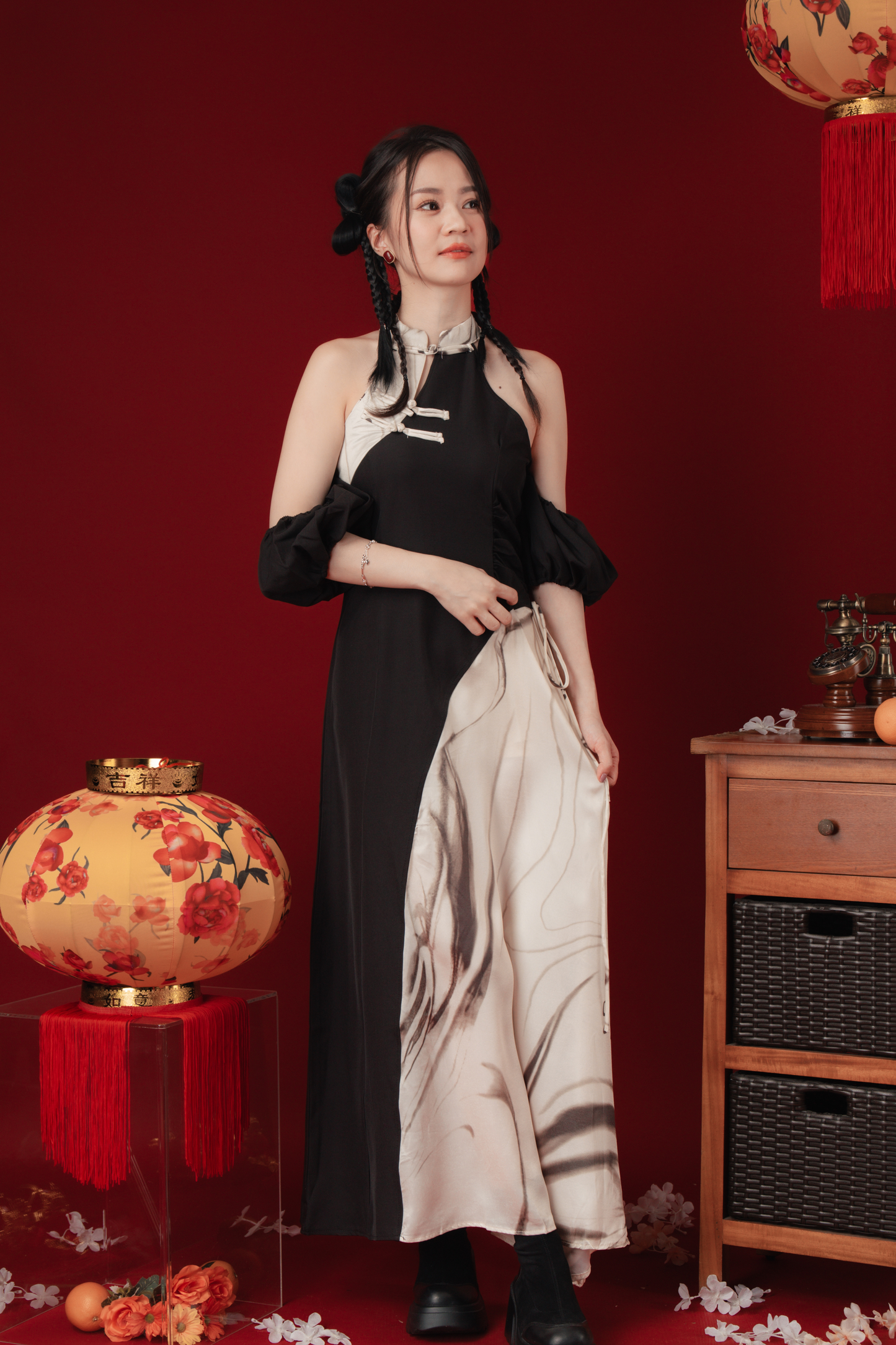 Maëlle Marble Maxi Cheongsam Dress