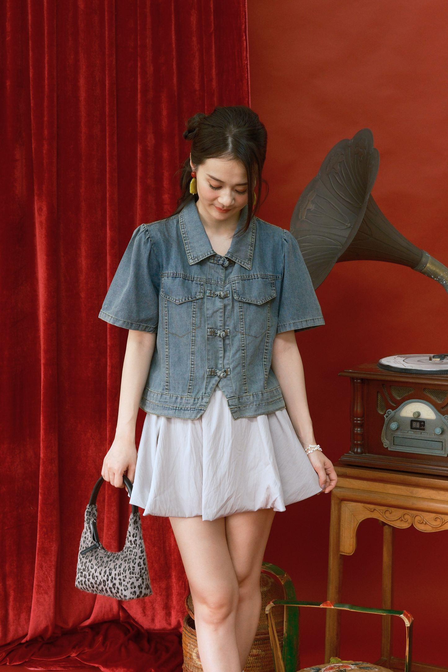 Elara Denim Petal Top in Dark Blue