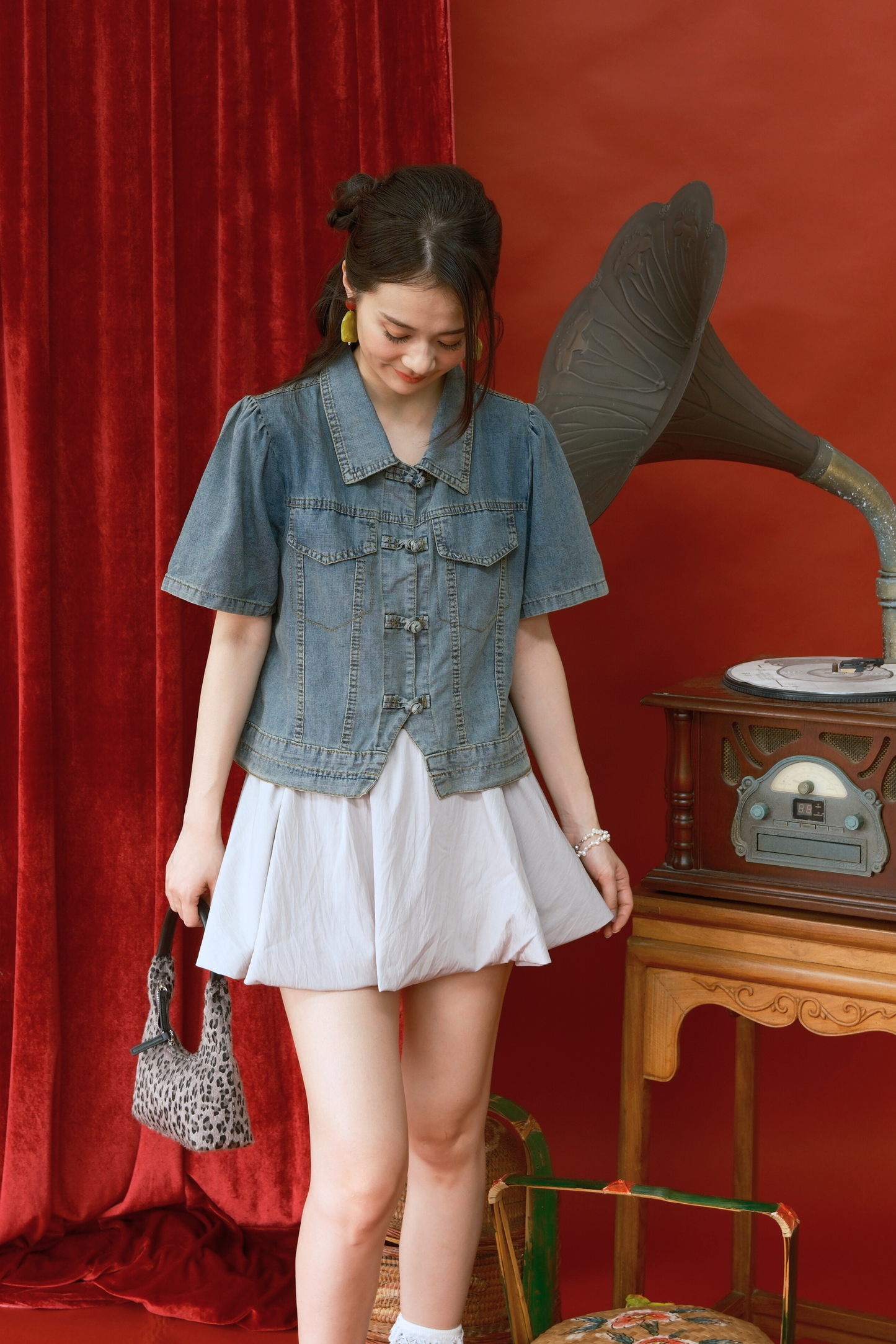 Elara Denim Petal Top in Dark Blue