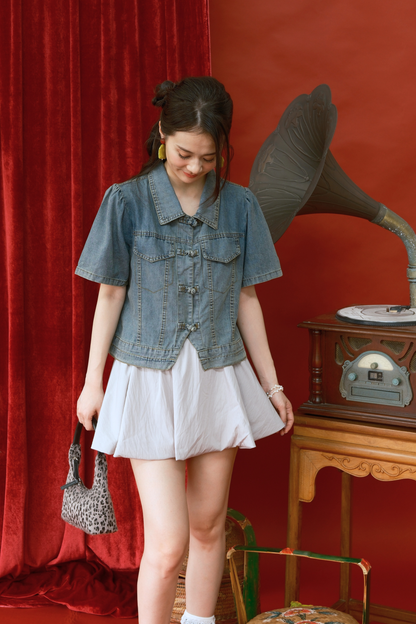 Elara Denim Petal Top in Dark Blue