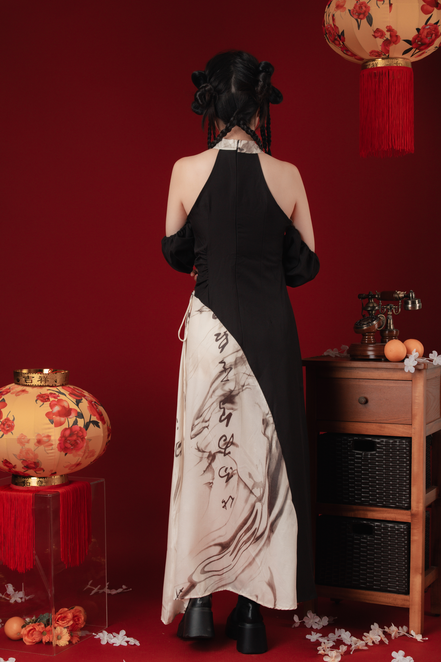 Maëlle Marble Maxi Cheongsam Dress