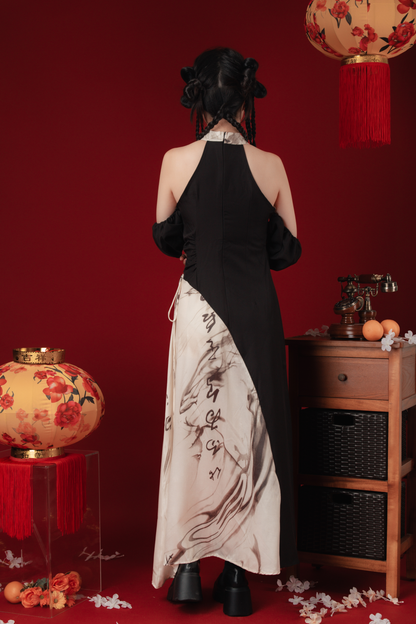 Maëlle Marble Maxi Cheongsam Dress