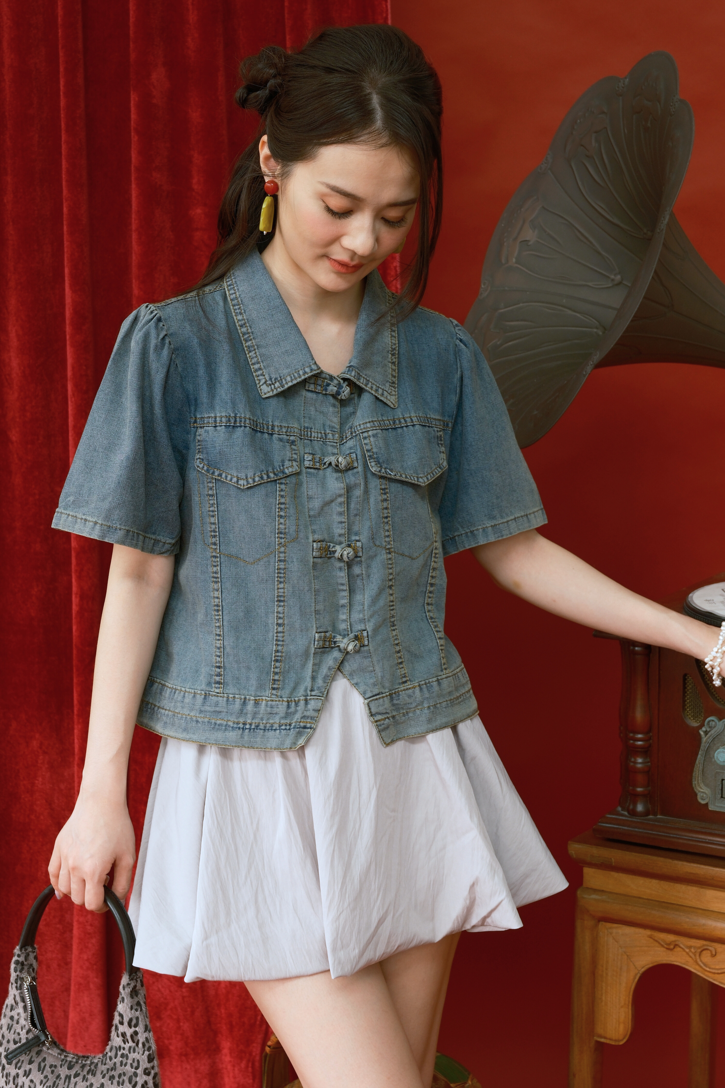Elara Denim Petal Top in Dark Blue