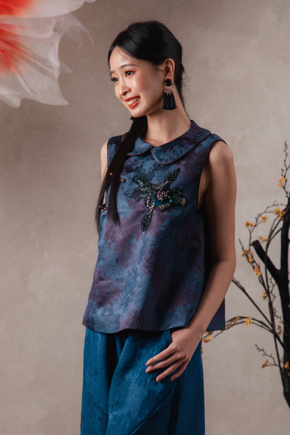Victoria Beaded Cheongsam Vest in Dark Purple