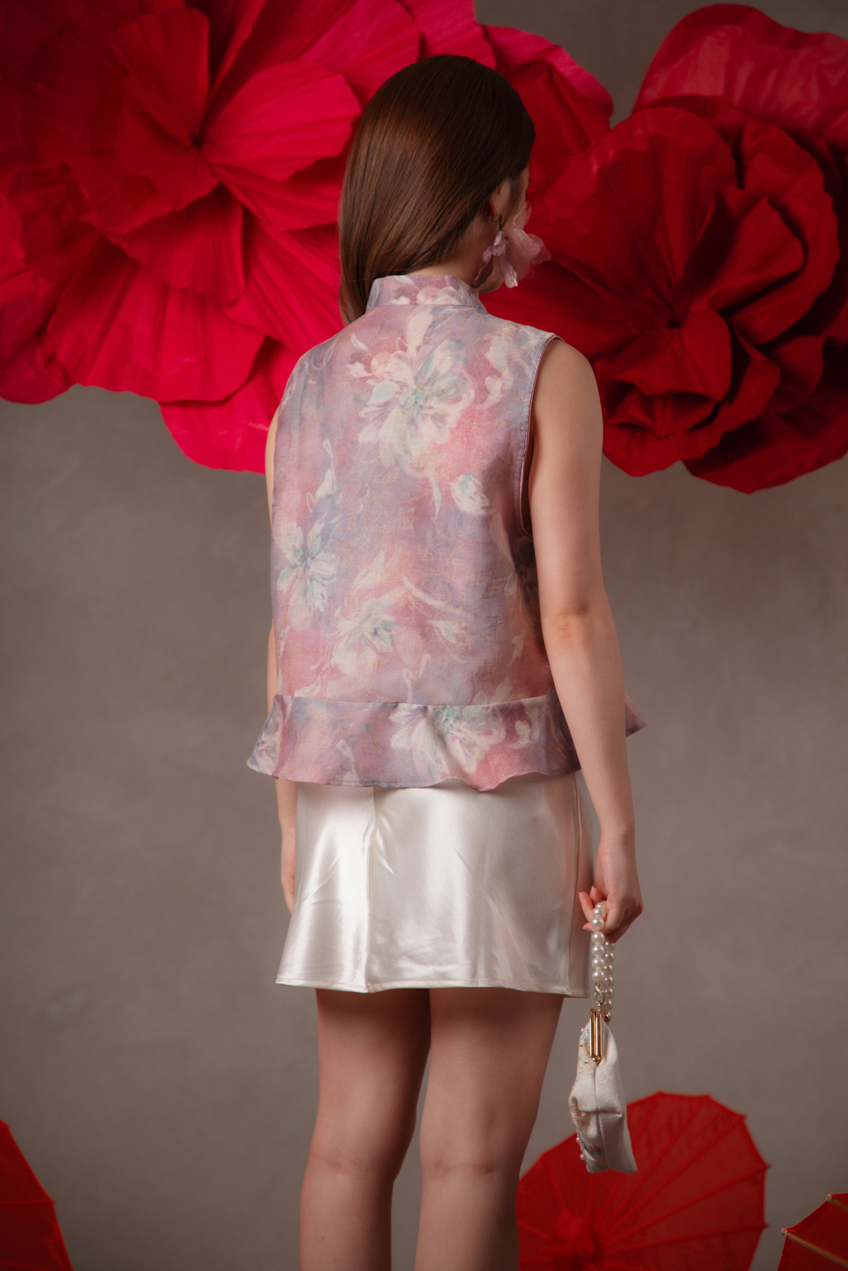 Adeline Watercolour Cheongsam Top in Mauve
