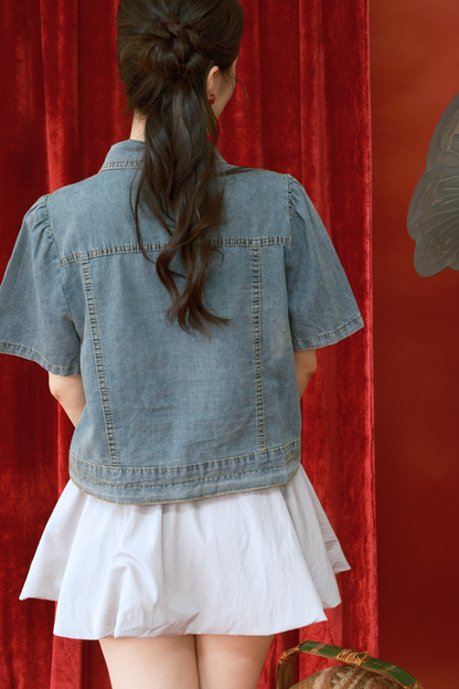 Elara Denim Petal Top in Dark Blue