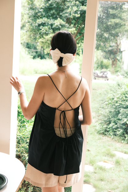 Isla Open-Back Lace Trim Cami Top in Black