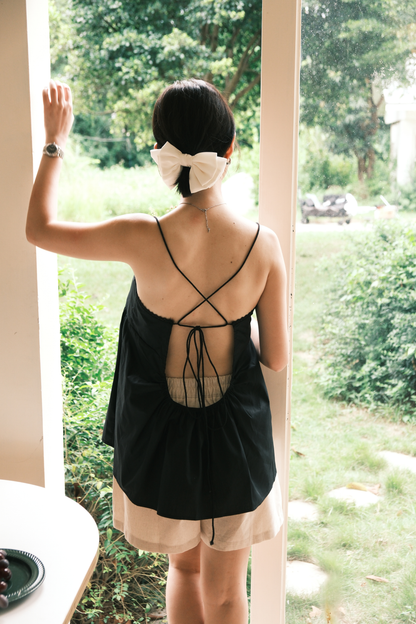 Isla Open-Back Lace Trim Cami Top in Black