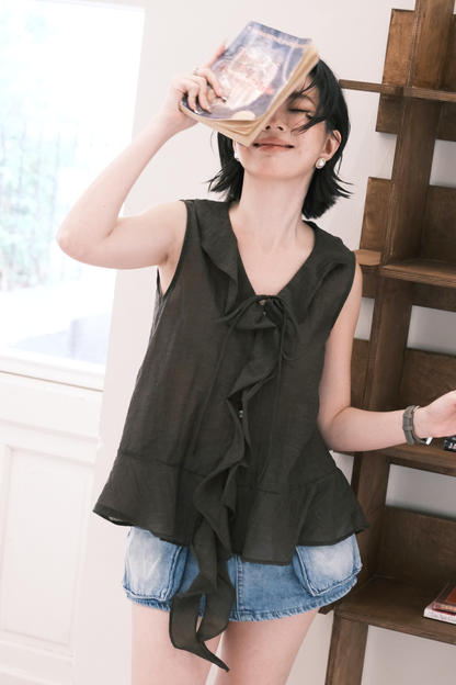 Arabella Ruffle Top in Coffee
