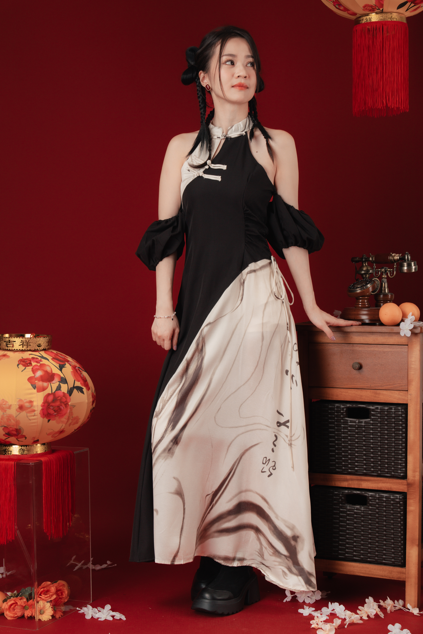 Maëlle Marble Maxi Cheongsam Dress